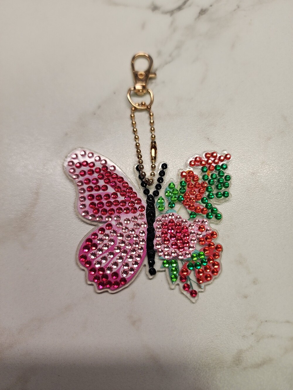 Pink Crystal Butterfly Key & Card Holder Charm